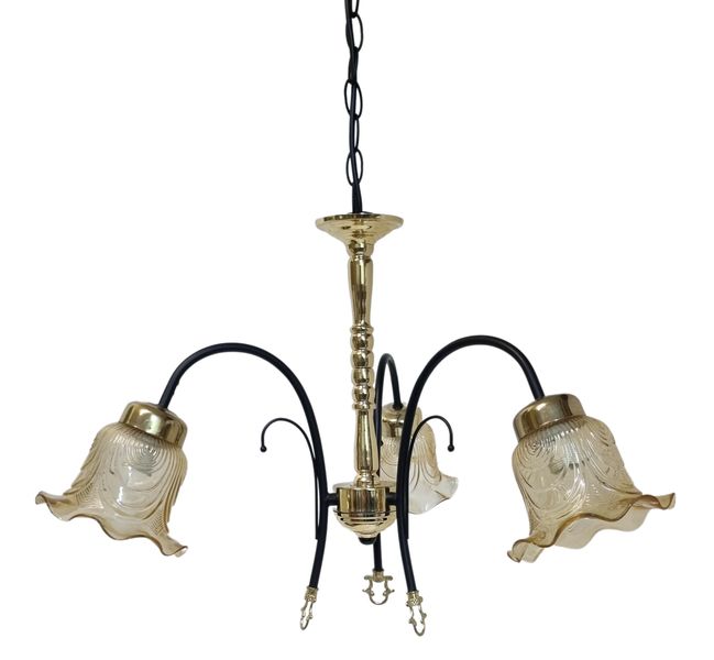 Litex Lamps Polished Brass 3 Light Chandelier With Amber Glasses