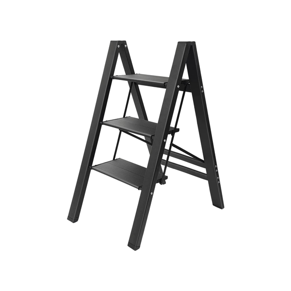 3-Step Aluminum Step Ladder with Anti-Slip Pedals, Portable Folding