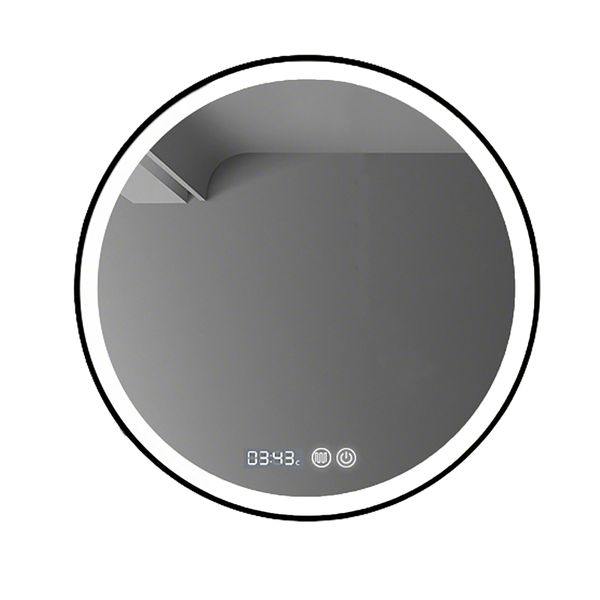 60cm Round LED Bathroom Mirror with Time Temperature and Defogging Function