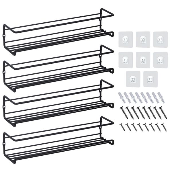 Kitchen Holder Spice Organizer Rack Wall Mounted 4-Piece Set - Black