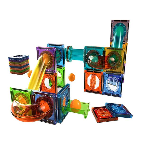 Magnetic Pipeline Tiles - Educational Building Blocks for Kids - 45 Pieces