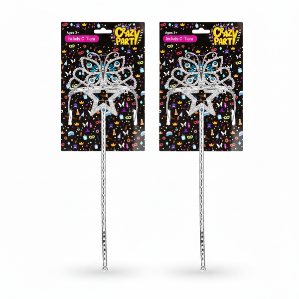 Crazy Party Dress Up Wand and Tiara Set for Kids - 34 cm - 2 Pack