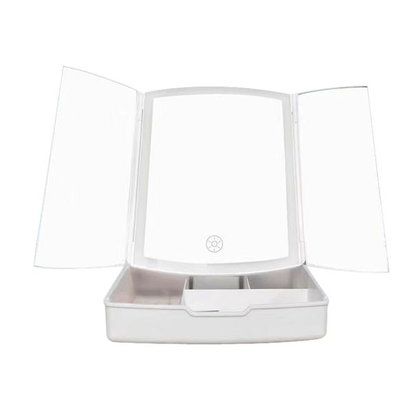 Tri-fold Cosmetic Rectangle Storage Box With 3 Sided Makeup Mirror