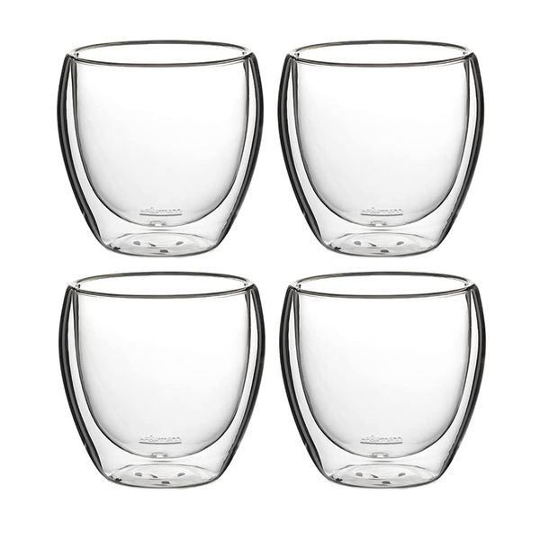 Heartdeco double Wall Insulated Glass Cappuccino Cups 8.5oz - Set of 4