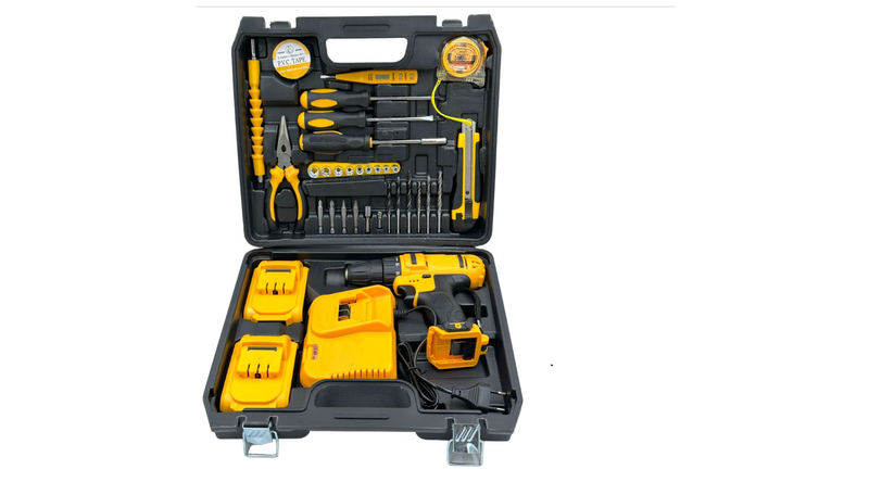34 Piece Wireless Drill Set With 2 Lithium Battery Packs, Case &amp; Gloves