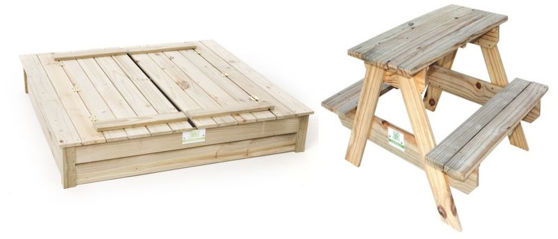 Just for Kids 4 Seater Sandpit + 6 Seater Natural Finish Picnic Table