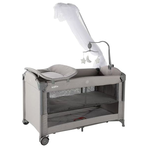 Kidilo Baby Travel Cot Mosquito Net Change Table with Rocking Motion