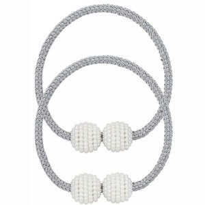 Magnetic Curtain Rope Tieback with Pearl Design End Gold/ Grey - 3 Sets - 6 Pack