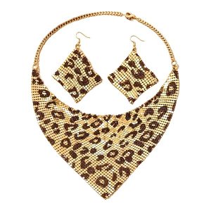 Party accessories, leopard print gold sequined tassel earrings pendant set