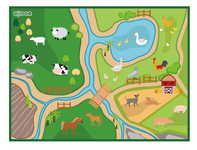 Kids Non-Slip Educational Carpet - Farm Life 200 x 150cm - Learn Play Rug