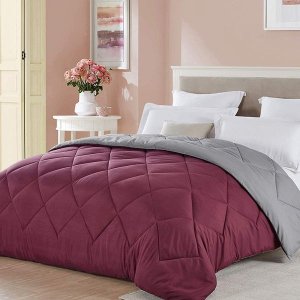 5 Piece Reversible Comforter Burgundy/Gray