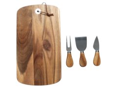 Excellent Housewares Cheese Cutting Board including 3 Cheese Knives 32x15cm