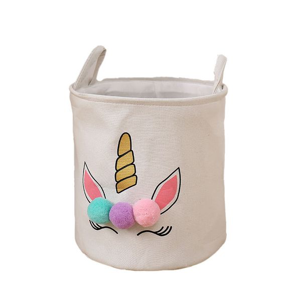 Collapsible Unicorn Pom Pom Linen Storage Bag Laundry Hamper Storage Basket