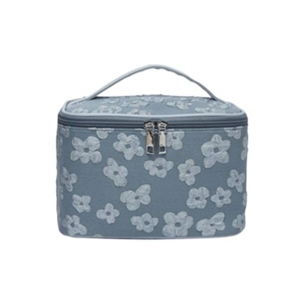 Floral Embroidered Makeup Bag - Blue