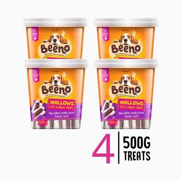 4 x Beeno Mallows Maple Bacon Swirl Dog Treats 500g