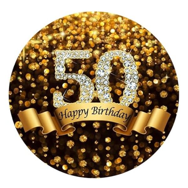 Happy 50th Birthday Gold Round Wooden Vinyl Signage 40CM