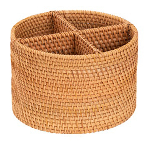 Hand-Woven Storage Box, Handle Remote Control Basket, Round