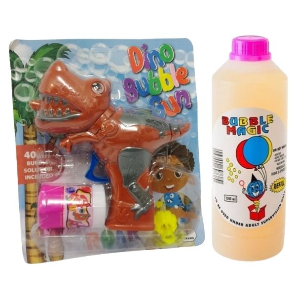 Dino - Bubble Blowing Gun &amp; 1L Bubble Refill Container - Green (3 Years Up)