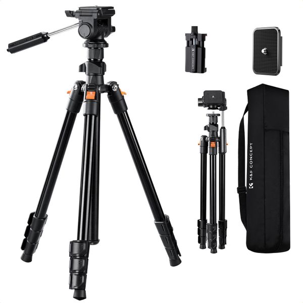 K&amp;F Concept 1.96m Alu Camera &amp; Video Travel Tripod w/3-Way Head KF09-115V1