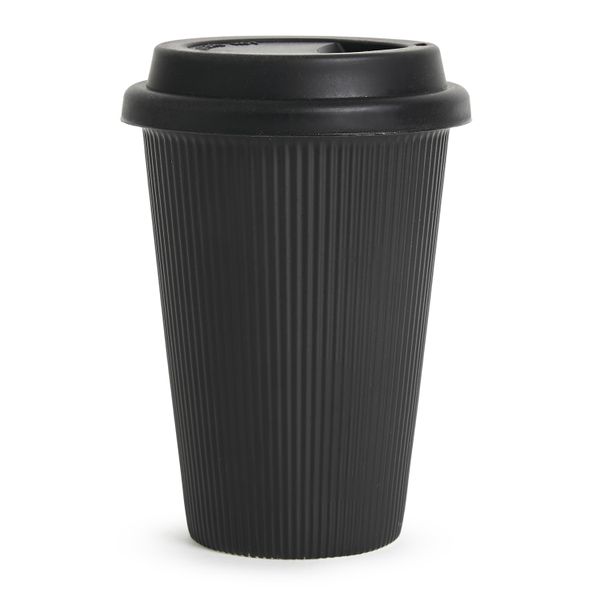 George &amp; Mason Ripple Wall Travel Coffee Cup with Lid 450ml -Ceramic &amp; Silicone Lid - Black