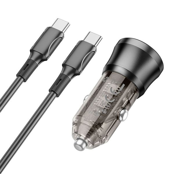 Borofone PD 38W Dual Port (USB-A+USB-C) Car Charger-1m USB-C to USB-C Cable