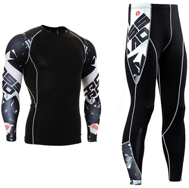 APEY Mens Workout Compression Gym Set - Sports Tights &amp; Long Sleeve Shirt