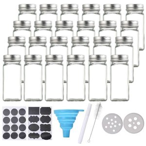 AIYATO-Glass Spice Jars 24Pcs Re-use 120ml Square Seasoning Bottles