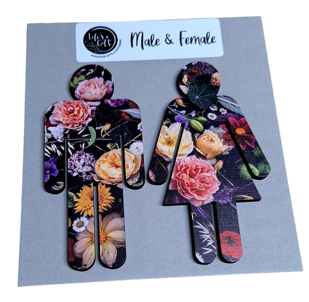 Male &amp; Female Bathroom Wall Art - Assorted Colourful Flowers