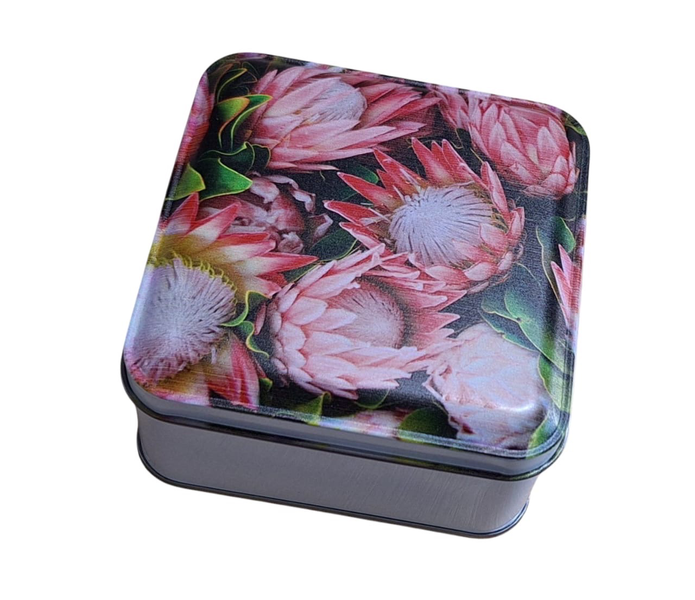 Small Custom Storage Tin 10 x 10 cm - Beautiful Blooming Protea Bouquet