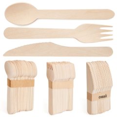 Chenshia 200 Piece Disposable Natural Wooden Cutlery Set Knife, Fork, and Spoon