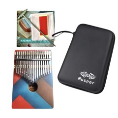 Kalimba 17 key thumb piano and case geometric