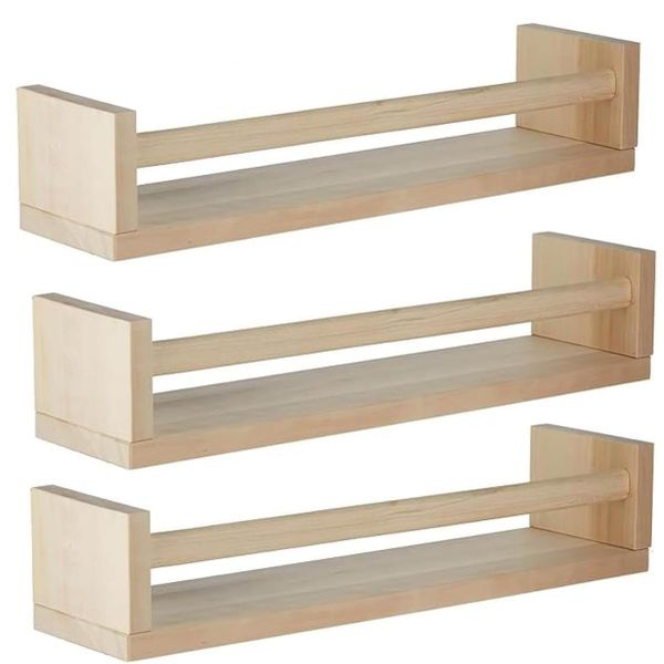 Jack Brown Floating Bookshelves Natural Wood Storage Wall -3 Piece