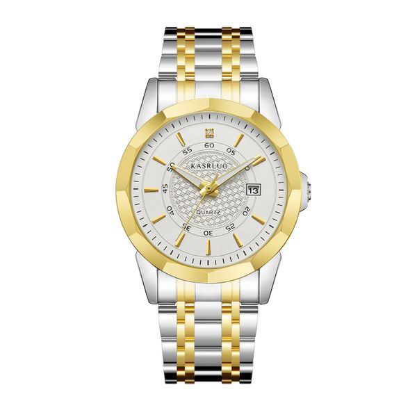 Kasrluo Men's Quartz Watch With Gold-Silver Steel Band watch