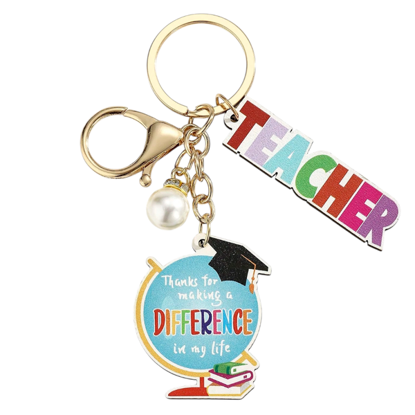 Teacher Appreciation Keychain With Globe Charm - Multicolor