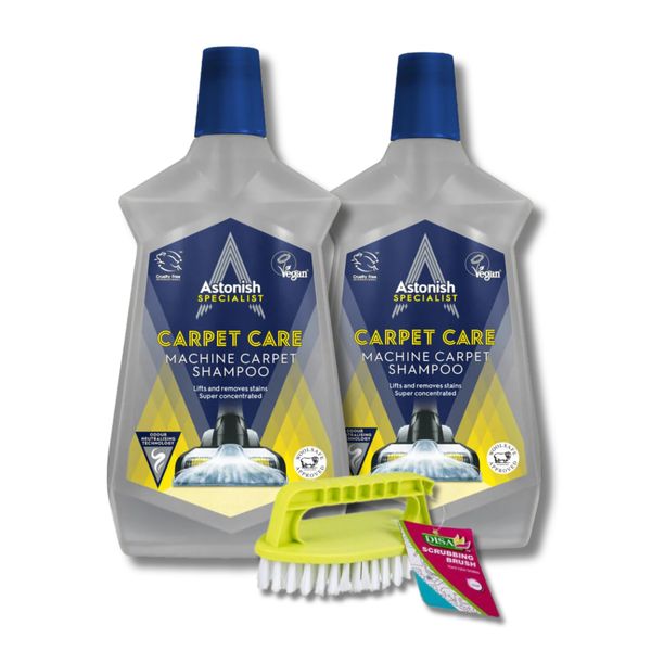Astonish Carpet Care Machine Shampoo Combo with Brush - 2 Pack | 2 x 1L