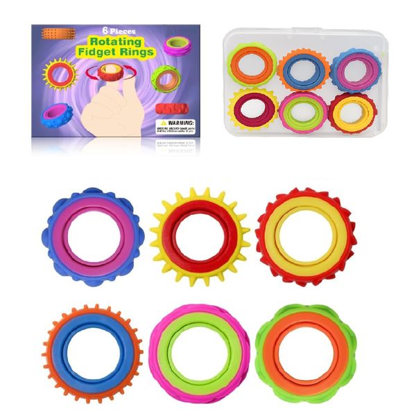 6-Pack Sensory Fidget Rings - Stress &amp; Anxiety Relief Toys for Adults Kids