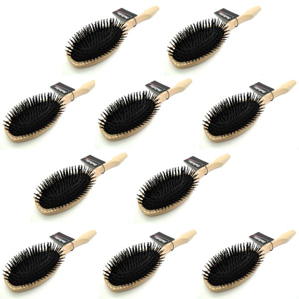10 x Babyliss Plastic Beige Bristle Massage Hair Brush - Long Hair Care