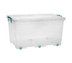Clear Clip &amp; Lock Storage Box with Wheels (50L)