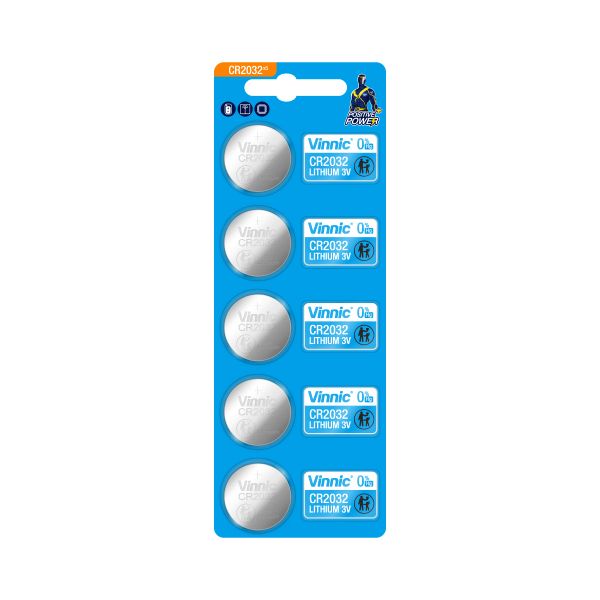 Vinnic CR2032 0% HG Lithium 3V Batteries - Pack of 5