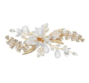 Olive Tree-Faux Pearl/Crystal/Metal Flower Leaf Hair Clip 01
