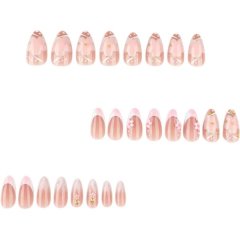 Almond Press On Nails White French Tips Pink Fake Nails With 3D Flower