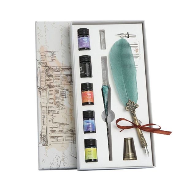 13 Pcs Antique Quill Feather Dip Pen Writing Ink Set