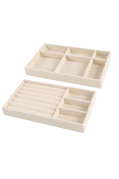 2 Pack Velvet Jewellery Drawer Organiser Trays - Beige