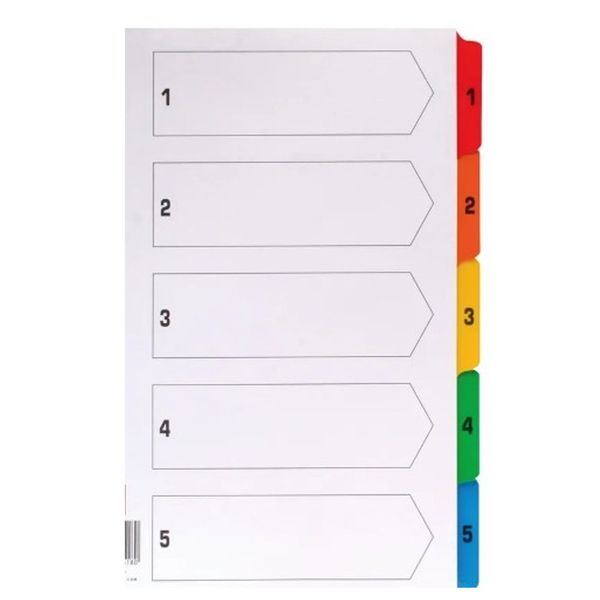 Donau File Divider, 5 Tab printed board (1 - 5) Pack of 5