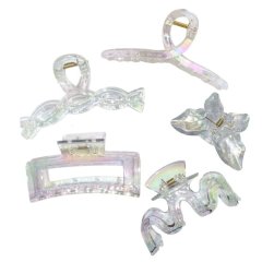 5 Piece -Holographic Acrylic Butterfly &amp; Geometric Claw Clips -Transparent