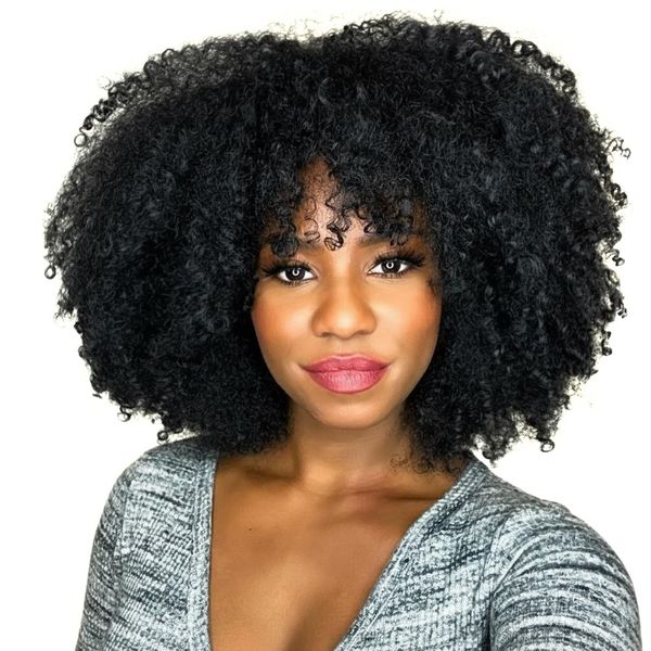 Natural Curly Afro-Style Wig - Shoulder-Length, Black, Lightweight &amp; Soft