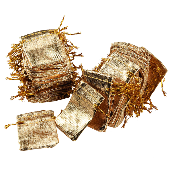 100Pcs Gold Foil Organza Bag Candy Bags Gift Packaging Bags 5X7Cm