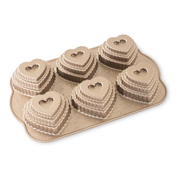 Nordic Ware Tiered Heart Cakelet Cast Aluminum 3 Cup Capacity Nonstick