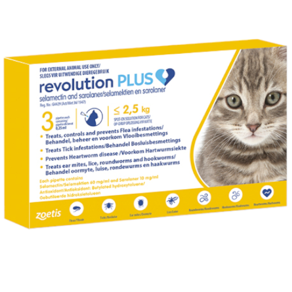 Zoetis -3 x 0.25ml Revolution Plus Tick &amp; Flea For Cats (Pack Of 2)