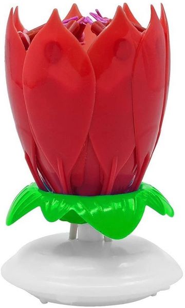 14 Stick Rotating Musical Lotus Flower Birthday Candle Red